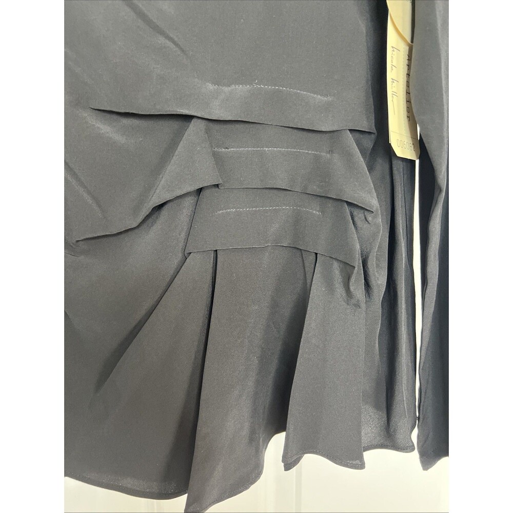 Nicole Miller 100% Silk Blouse S Black Long Sleeve Pleated Career Artelier New - Picture 5 of 13
